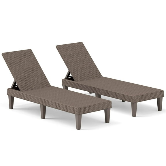 Costway 2 PCS Outdoor Chaise Lounger Chair 3-Position Reclining Chair with Waterproof Rattan Brown