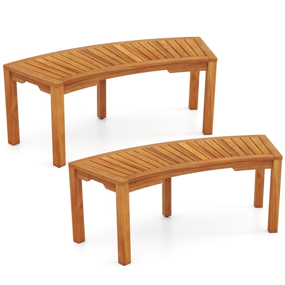 Costway 2 PCS Outdoor Curved Bench with Slatted Seat Wrap Around Tree Bench 2-Person Seating