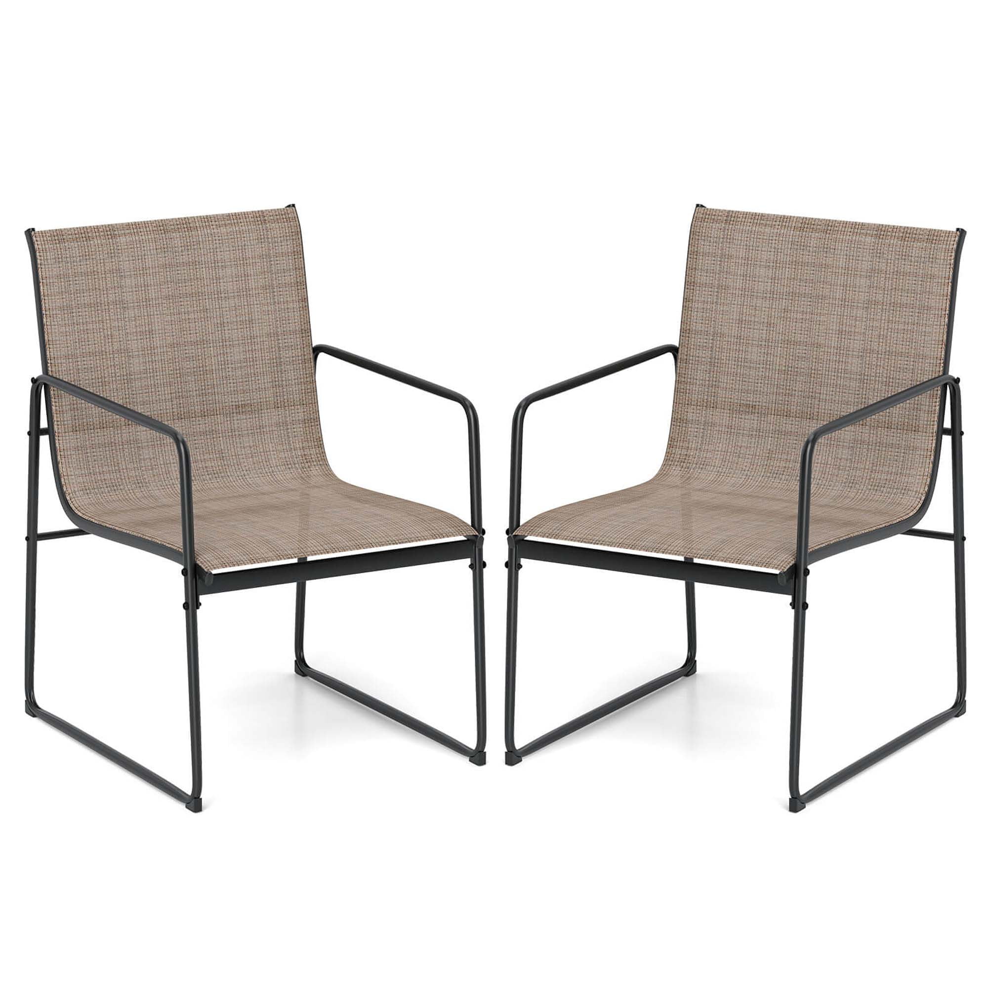 Costway 2 PCS Outdoor Dining Chairs Patio Furniture Chair with Breathable Seat & Backrest