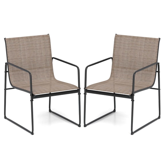 Costway 2 PCS Brown outdoor dining chairs with breathable seat and backrest, patio furniture