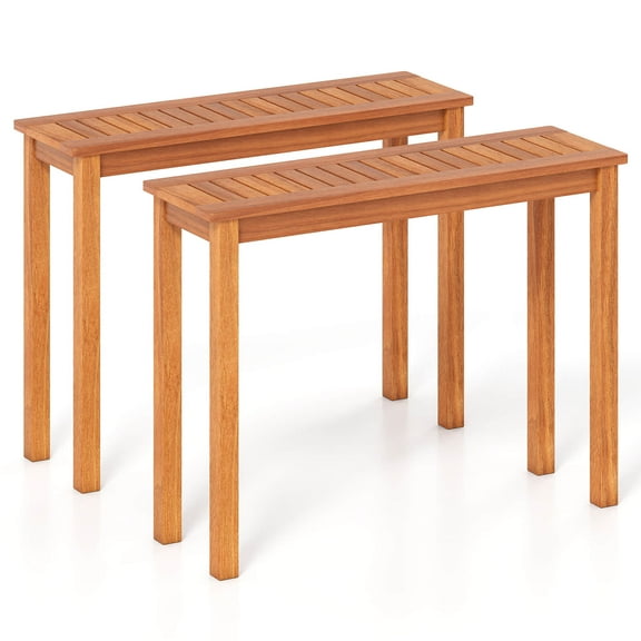 Costway 2 PCS Outdoor Dining Table with Slatted Tabletop Buffet Bar Storage Organizer