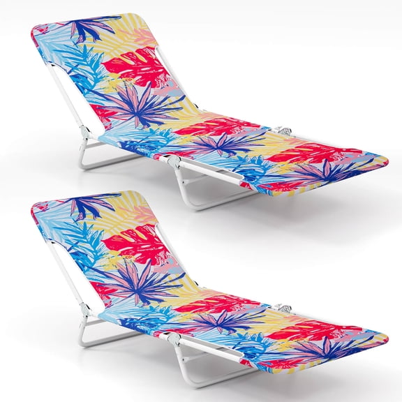 Costway 2 PCS Outdoor Folding Chaise Lounge 5-position Lay Flat Beach Recliner Multicolor