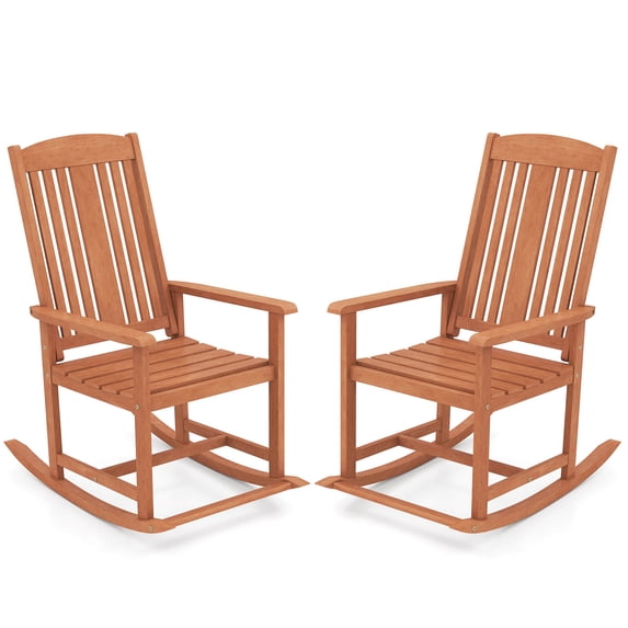 Costway 2 PCS outdoor rocking chair with slatted seat, wide armrests, and footrest for patio