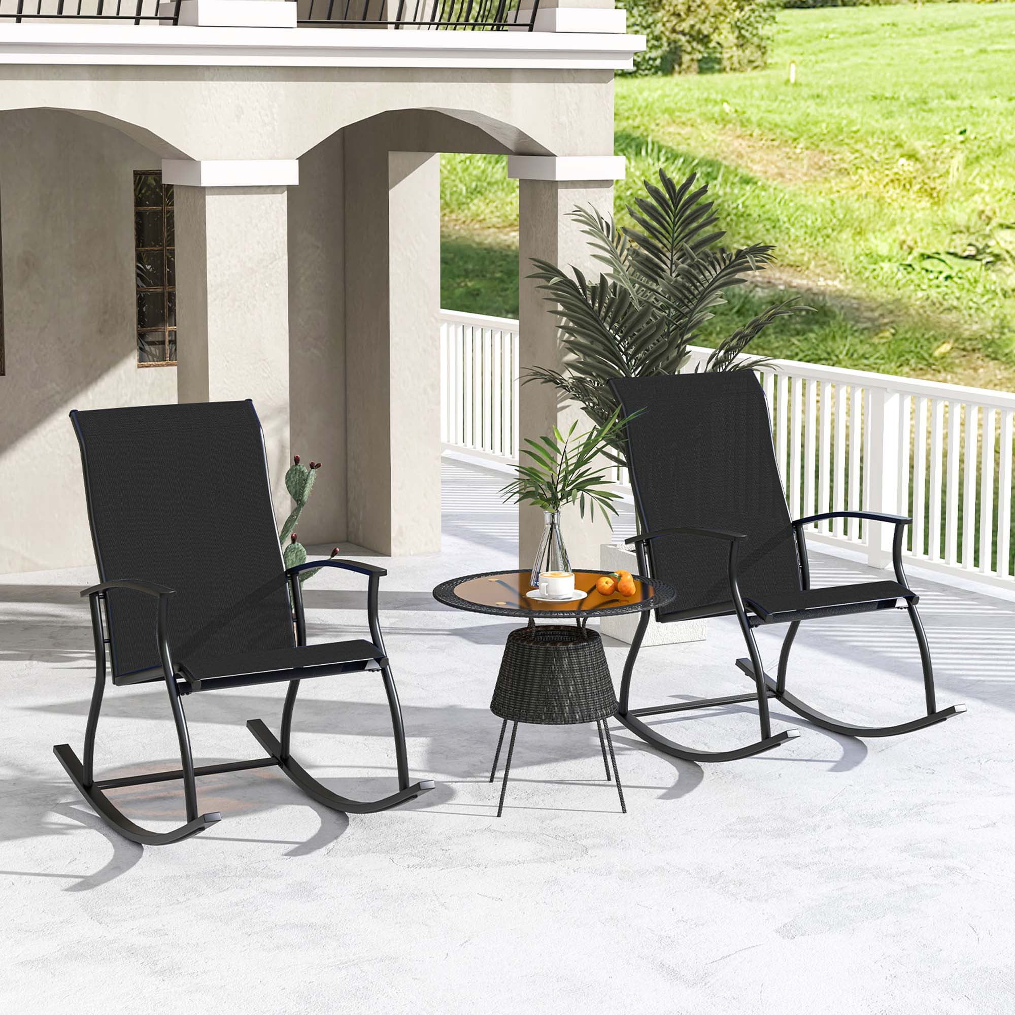 Costway 2 PCS Outdoor Rocking Chairs with Breathable Backrest Smooth ...