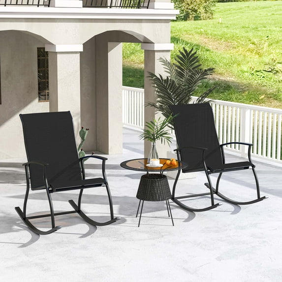 Costway 2 PCS Outdoor Rocking Chairs with Breathable Backrest Smooth Safe Rocking Design Black