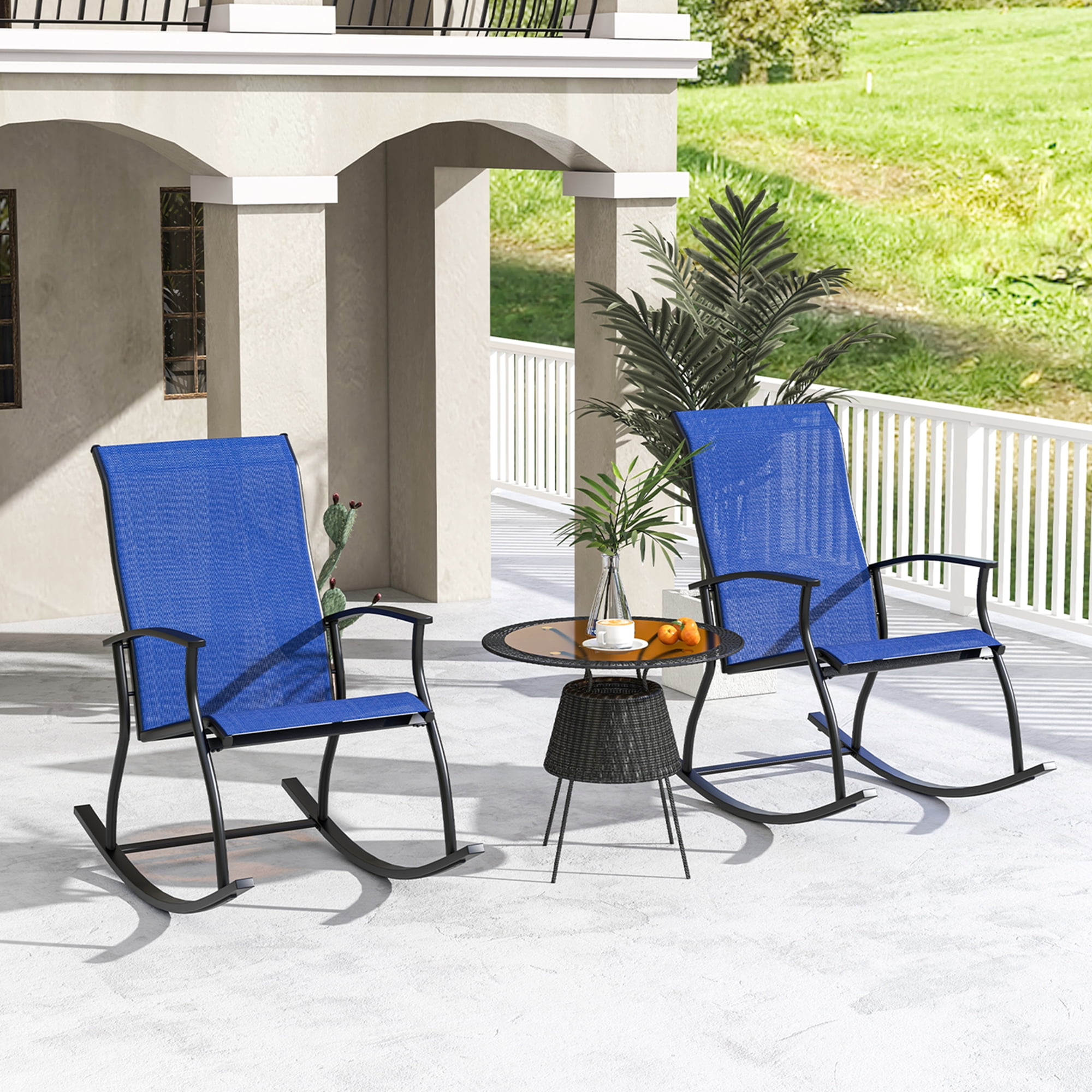 Costway 2 PCS Outdoor Rocking Chairs with Breathable Backrest Smooth ...