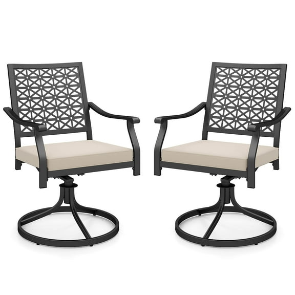 Costway 2 PCS Outdoor Swivel Chairs Patio Dining Chairs with Padded Cushions High Back Beige