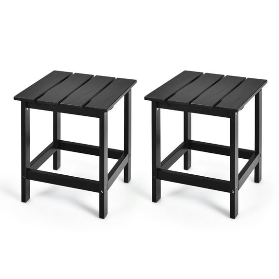 Costway 2 PCS Patio 15'' End Side Coffee Table Square Wooden Slat Deck Black