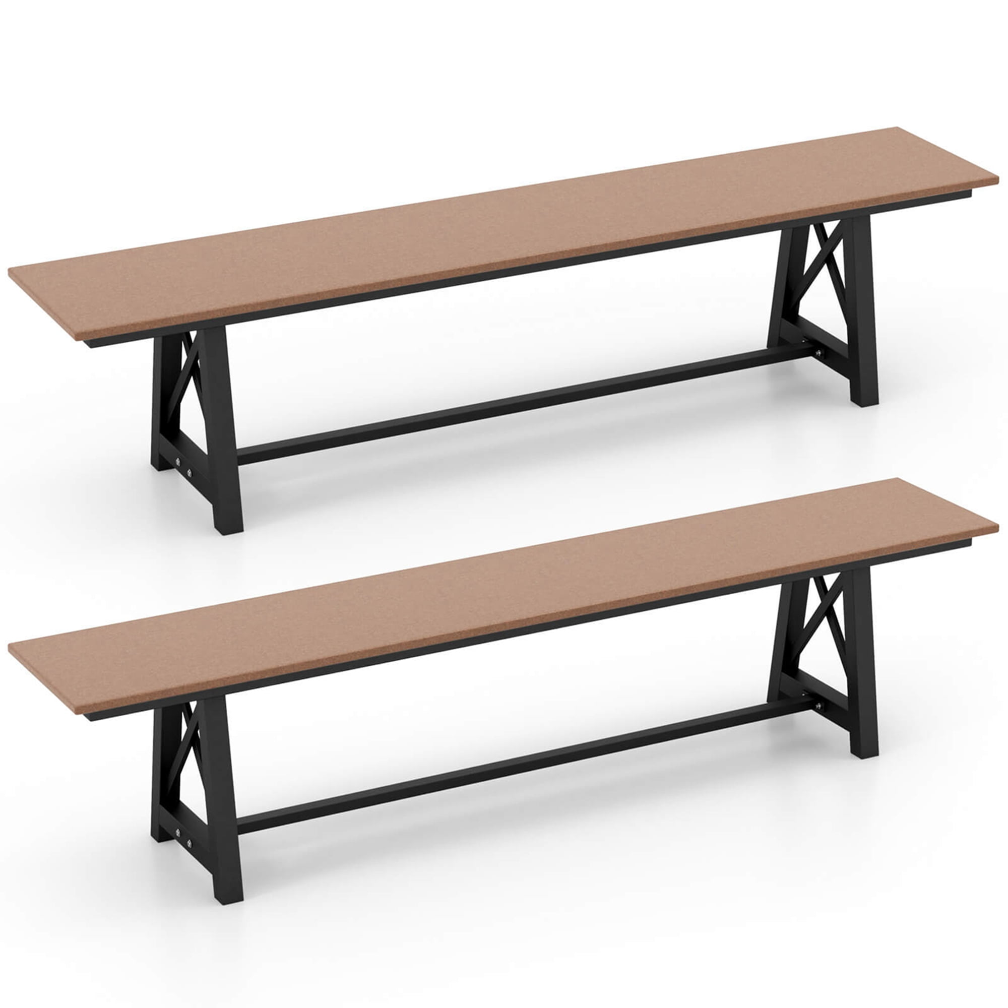 72" Brown and Black HDPE Outdoor Bench Set with Metal Frame