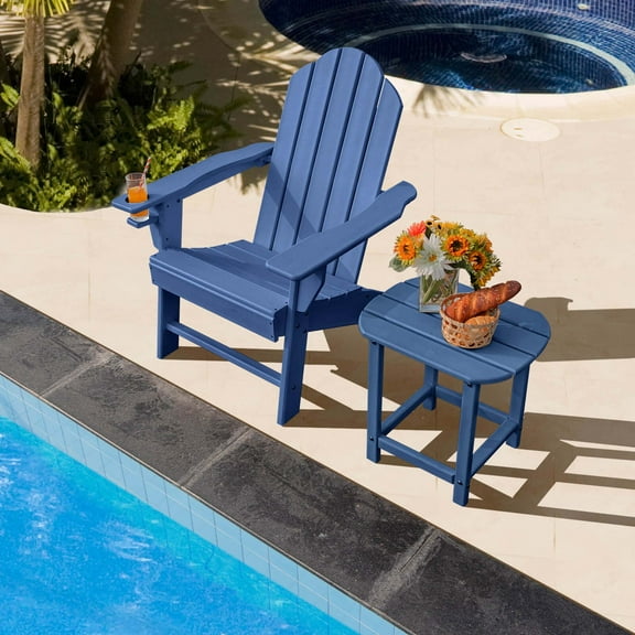 Costway 2 PCS Patio Adirondack Chair Side Table HDPE Weather Resistant Cup Holder Navy