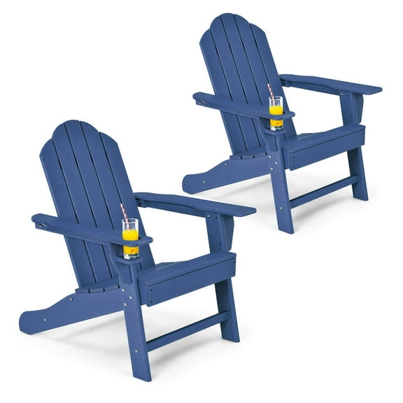 Costway 2 PCS Patio Adirondack Chair Weather Resistant Garden Deck with Cup Holder Navy