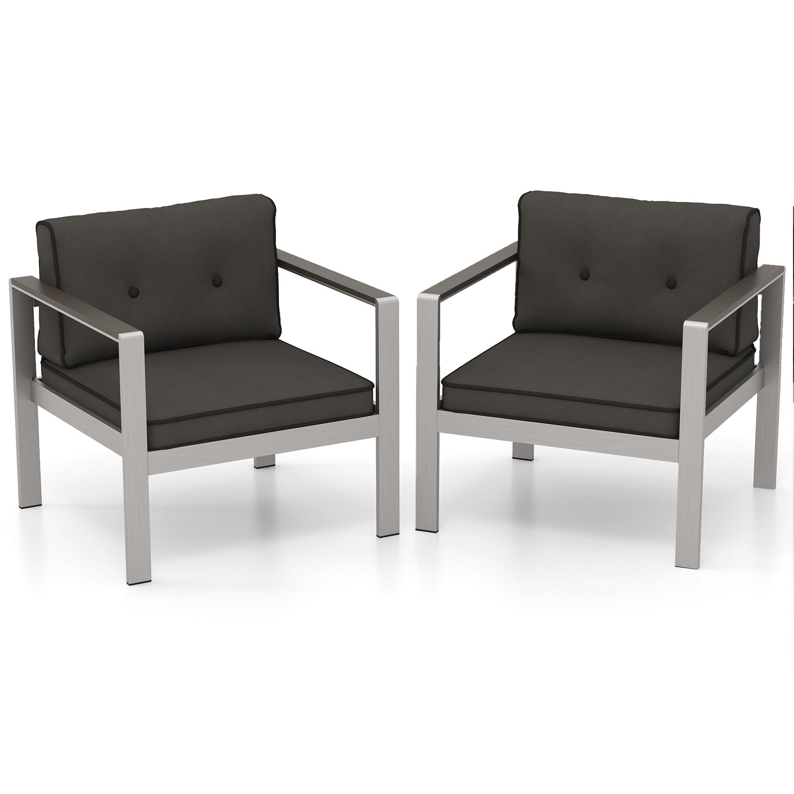 Gray Aluminum Outdoor Armchair Set with Cushions