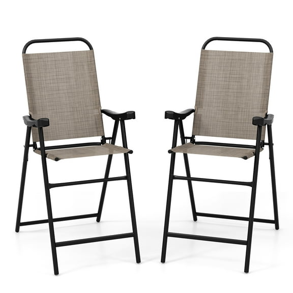 Costway 2 PCS Patio Bar Chair Folding Bar Height Metal Frame with Footrest Garden Coffee