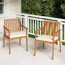 Costway 2 PCS Patio Dining Chairs with  Removable Padded Cushion Armrests Acacia Wood