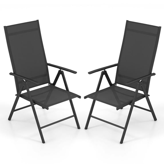 Costway 2 PCS Patio Folding Dining Chair with 7-Level Adjustable High Backrest for Garden Black