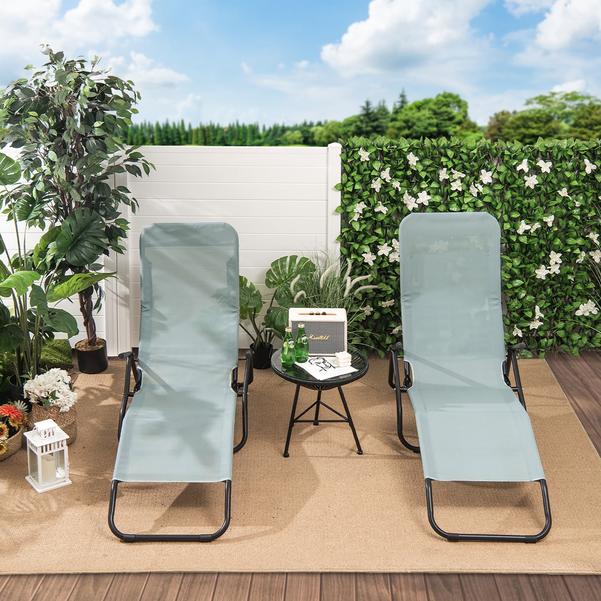 Costway 2 PCS Patio Folding Lounge Chair Rocker Zero Gravity Sun-Chair Recliner