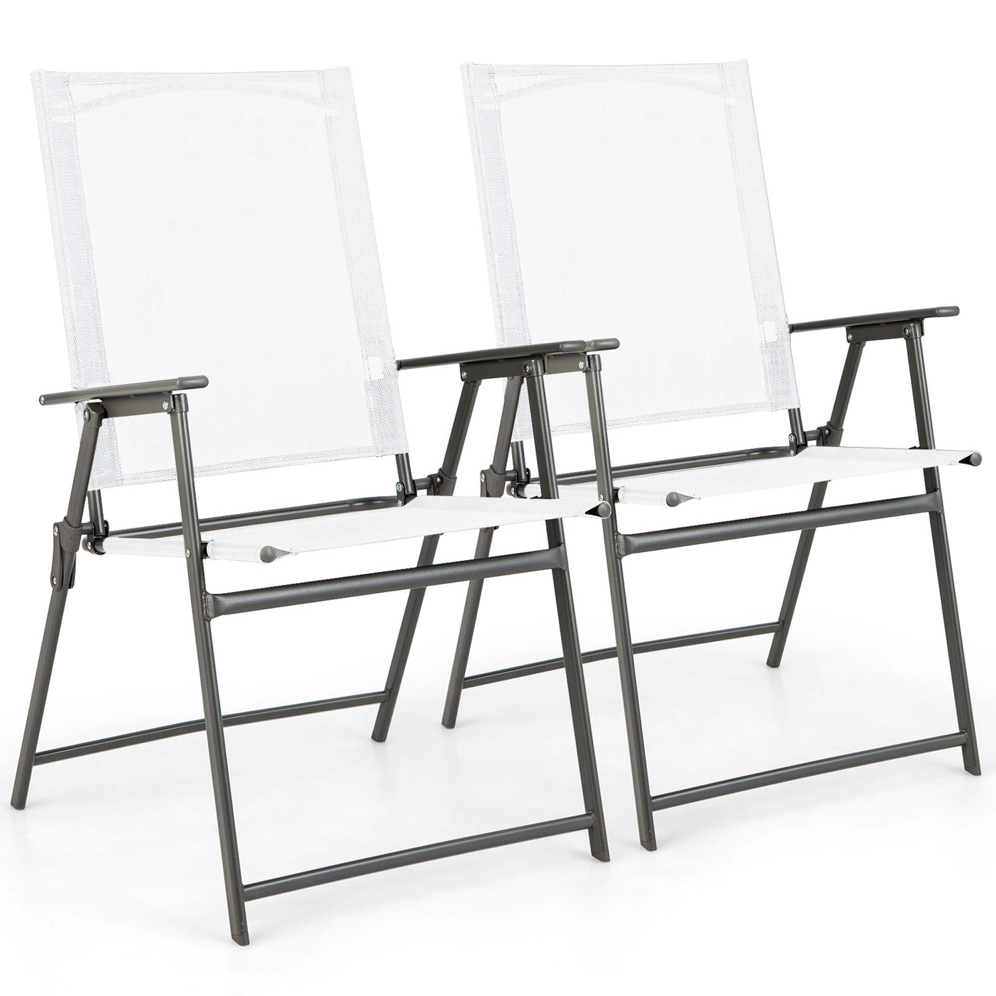 Costway 2 PCS Patio Folding Portable Dining Chairs Metal Frame Armrests Outdoor White