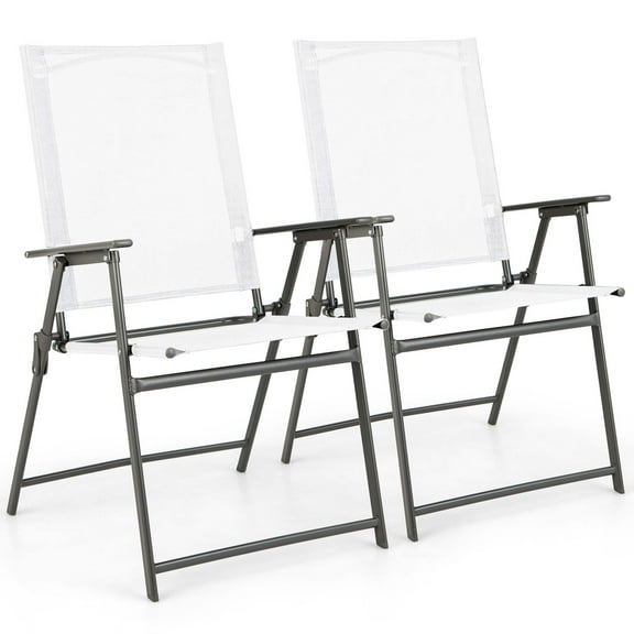 Costway 2 PCS Patio Folding Portable Dining Chairs Metal Frame Armrests Outdoor White