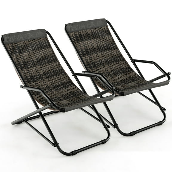 Costway 2 PCS Patio Folding Rattan Sling Chair Rocking Lounge Chaise Armrest Garden