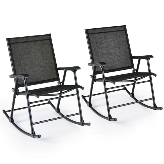 Costway 2 PCS Patio Folding Rocking Chair Heavy-Duty Metal Frame Rockers Outdoor Black