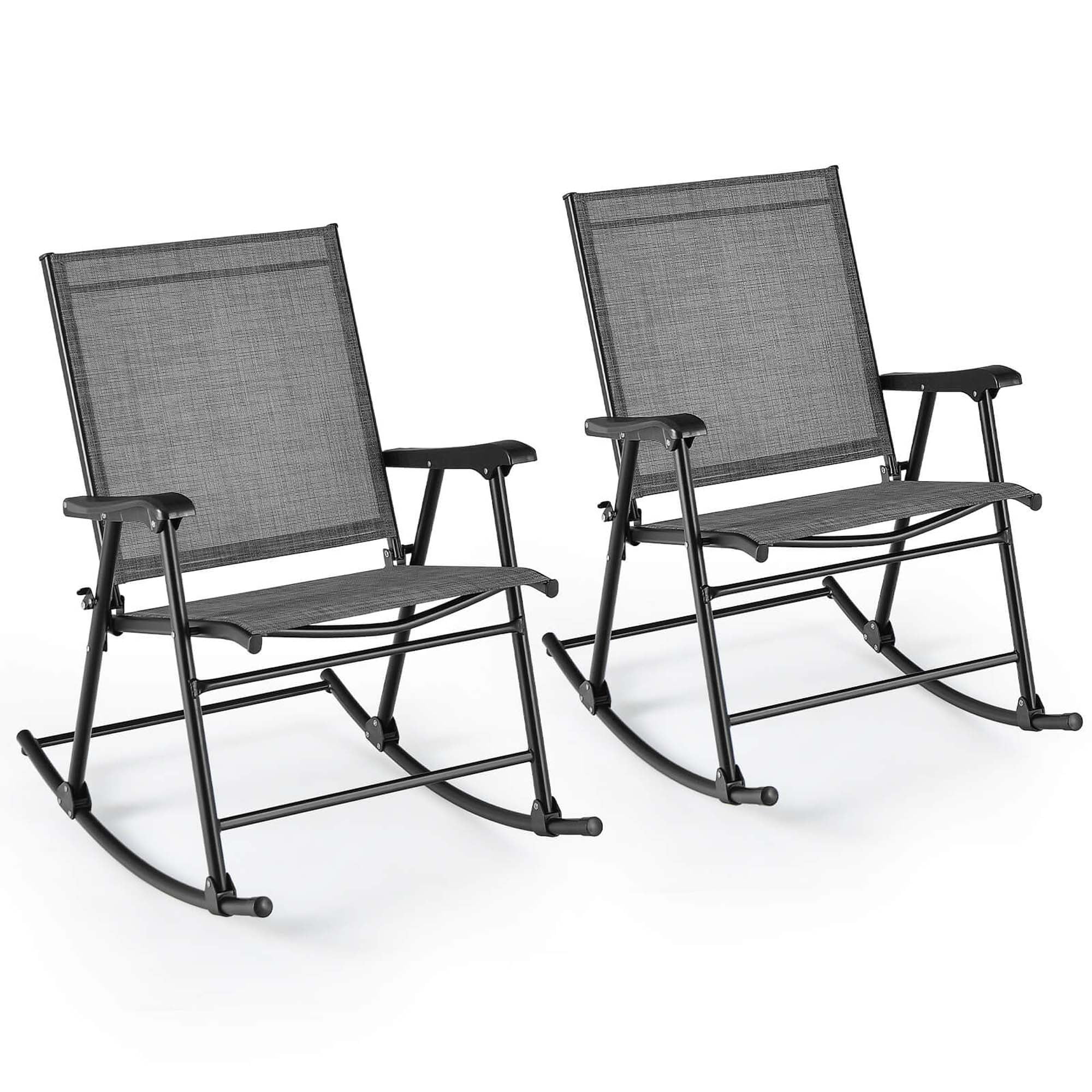 Costway, Patio Folding Rocking Chair, Heavy-Duty Metal Frame, Gray ...