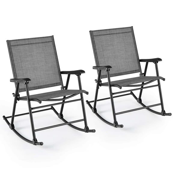 Costway 2 PCS Patio Folding Rocking Chair Heavy-Duty Metal Frame Rockers Outdoor Gray