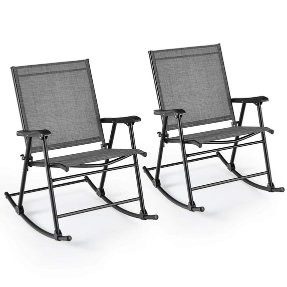 Costway 2 PCS Patio Folding Rocking Chair Heavy-Duty Metal Frame Rockers Outdoor Gray