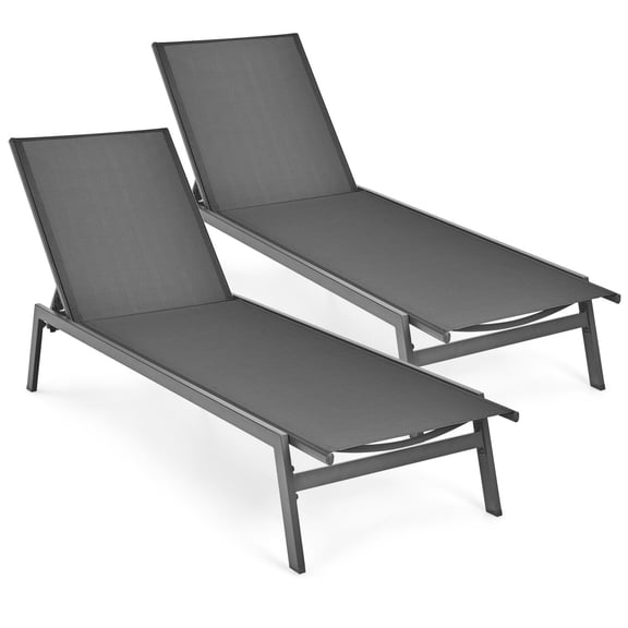 Costway 2 PCS Patio Lounge Chair Chaise Recliner Back Adjustable Garden Gray