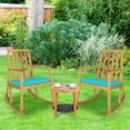 thumbnail image 1 of Costway 2 PCS Patio Rocking Chair Acacia Wood Armrest Cushioned Sofa Garden Turquoise, 1 of 10