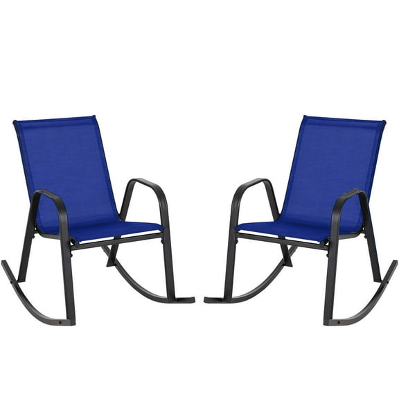 Costway 2 PCS Patio Rocking Chair Heavy-Duty Metal Rocker Outdoor Anti-Slip Navy