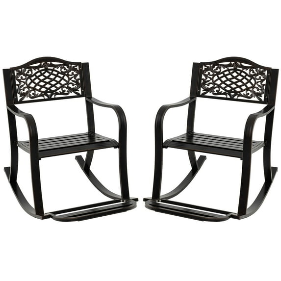 Costway 2 PCS Patio Rocking Chair Outdoor Cast Aluminum Rocker with Footrest & Backrest
