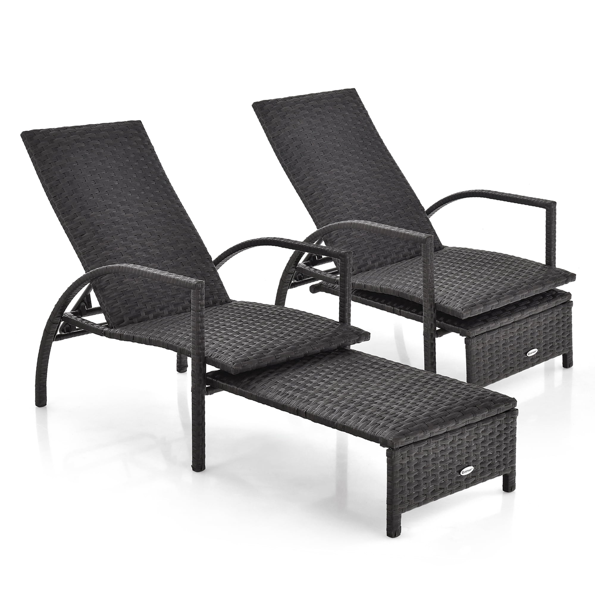 Costway 2 PCS Outdoor Rattan Wicker Patio Lounge Chair Set with