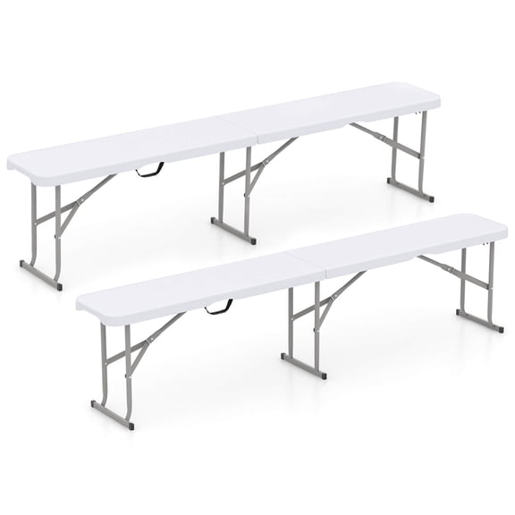 Costway 2 PCS Portable Folding Bench with Convenient Handle Non-slip Foot Pads Sturdy Metal Legs
