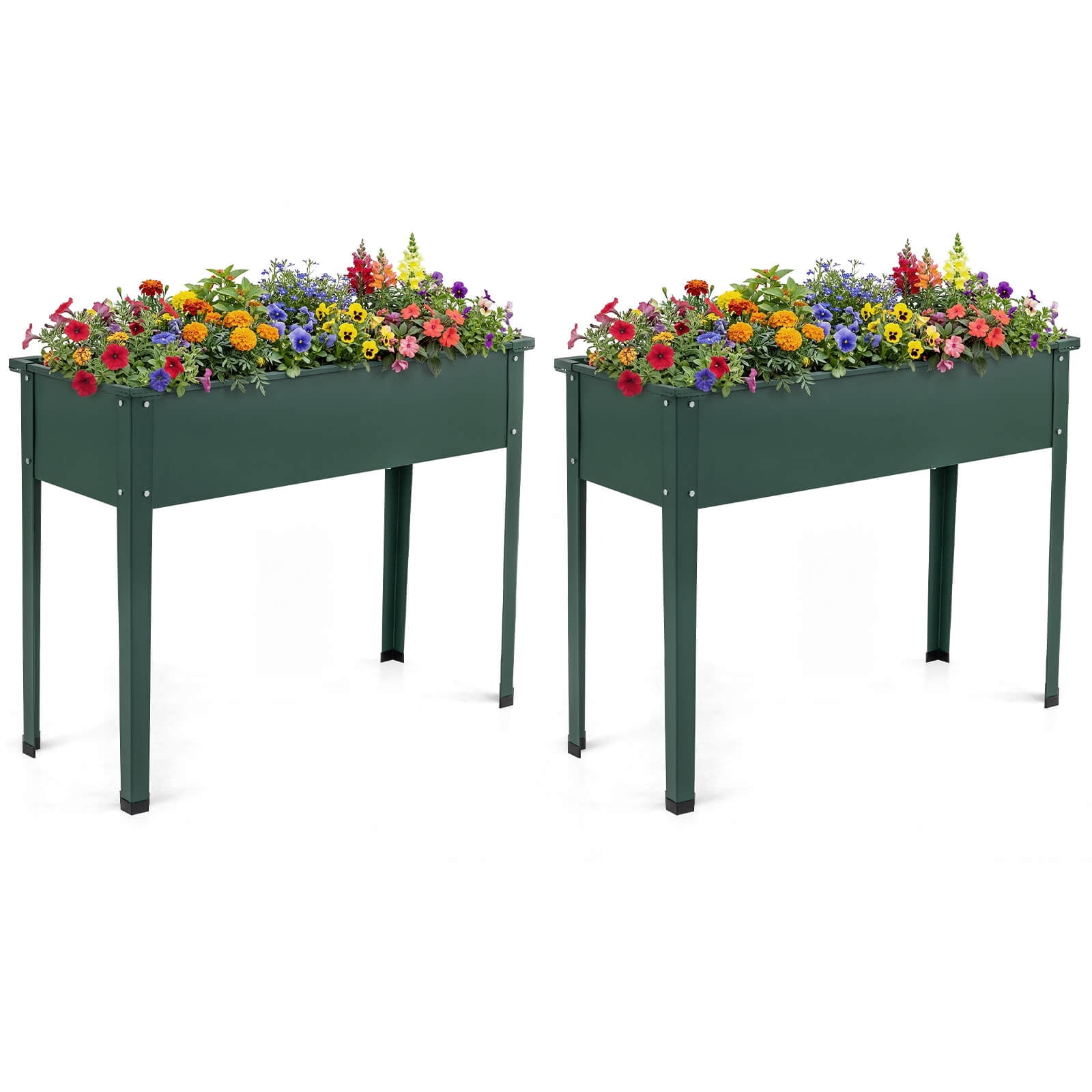 Costway 2 PCS Raised Garden Bed, Elevated Metal Planter Box with Legs and Drainage Holes Green
