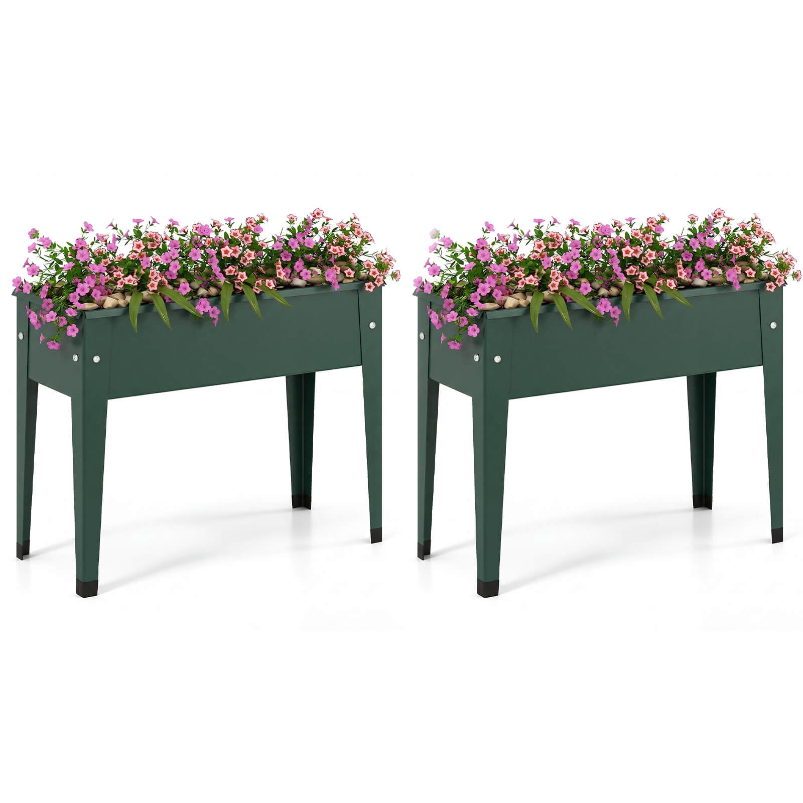 Costway 2 PCS Raised Garden Bed, Elevated Metal Planter Box with Legs and Drainage Holes Green