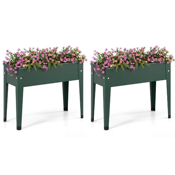 Costway 2 PCS Raised Garden Bed, Elevated Metal Planter Box with Legs and Drainage Holes Green