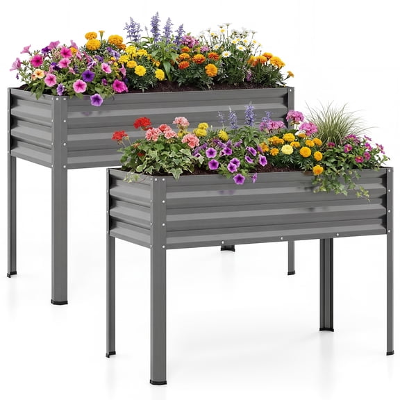 Costway 2 PCS Raised Garden Bed with Legs, Electro-Coating Metal Large Elevated Planter Box Gray
