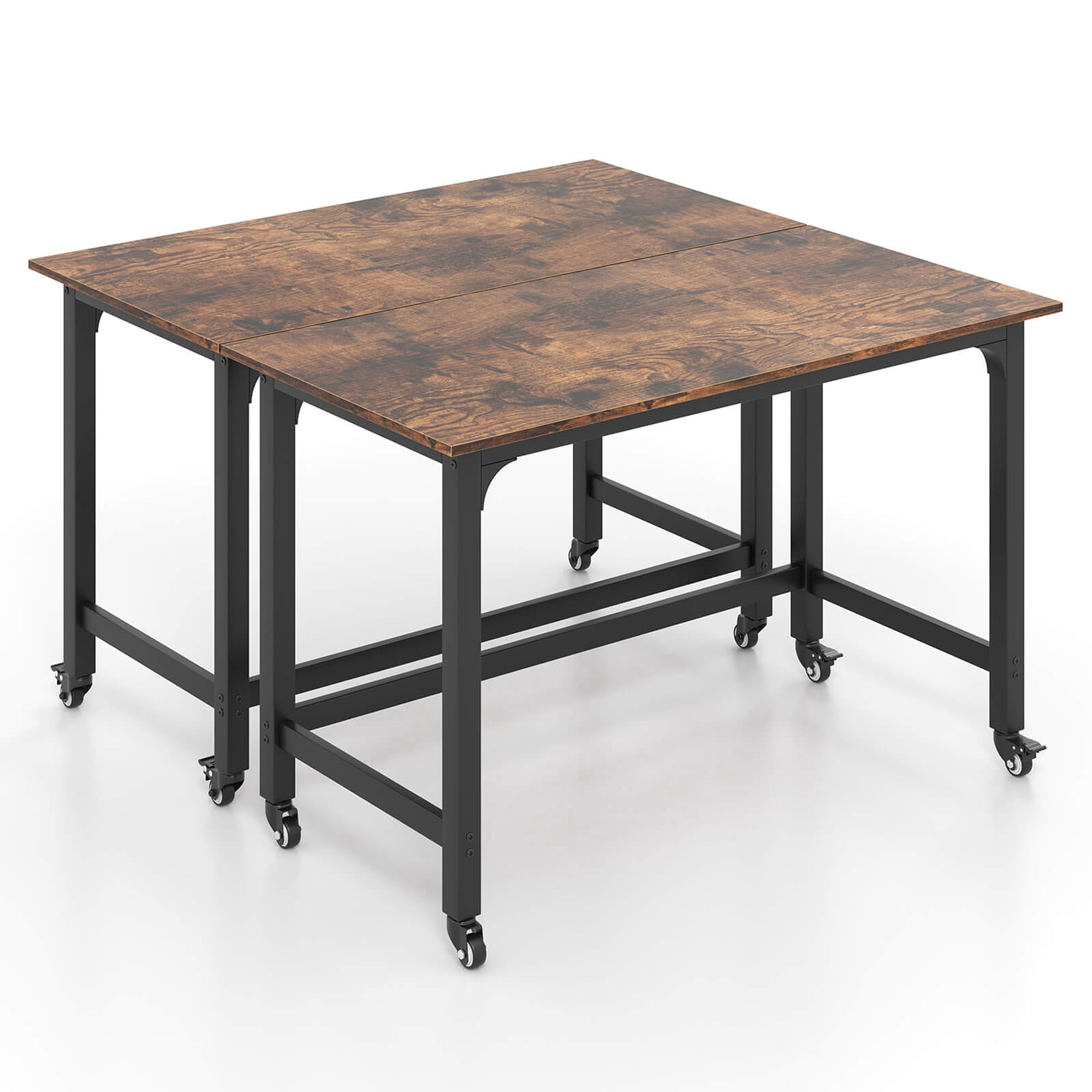 Costway 2 PCS Rolling Computer Desk Metal Frame PC Laptop Table Wood ...
