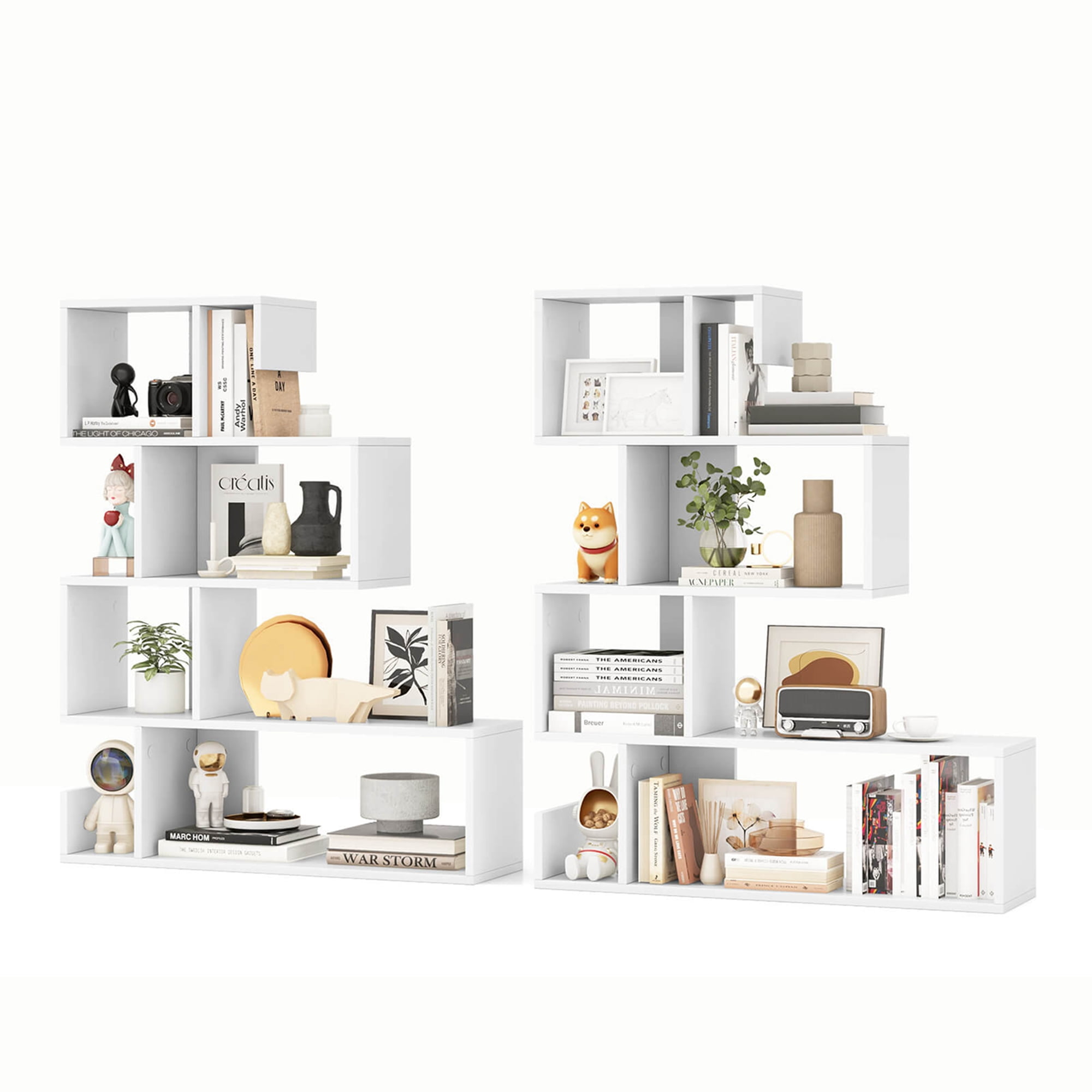 White Engineered Wood S-Shaped 5-Tier Bookshelf Set
