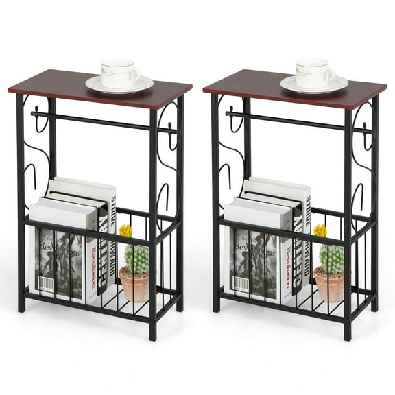 Costway 2 PCS Side Sofa Narrow Table w/ Removable Paper Holder for Living Room Toilet