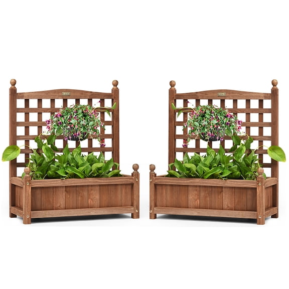 Costway 2 PCS Solid Wood Planter Box with Trellis Weather-Resistant 25"x11"x30"