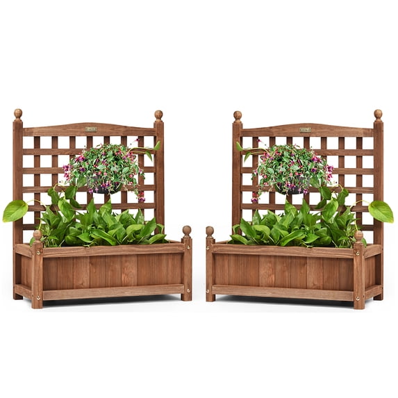 Costway 2 PCS Solid Wood Planter Box with Trellis Weather-Resistant 25"x11"x30"