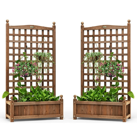 Costway 2 PCS Solid Wood Planter Box with Trellis Weather-Resistant 25"x11"x48"