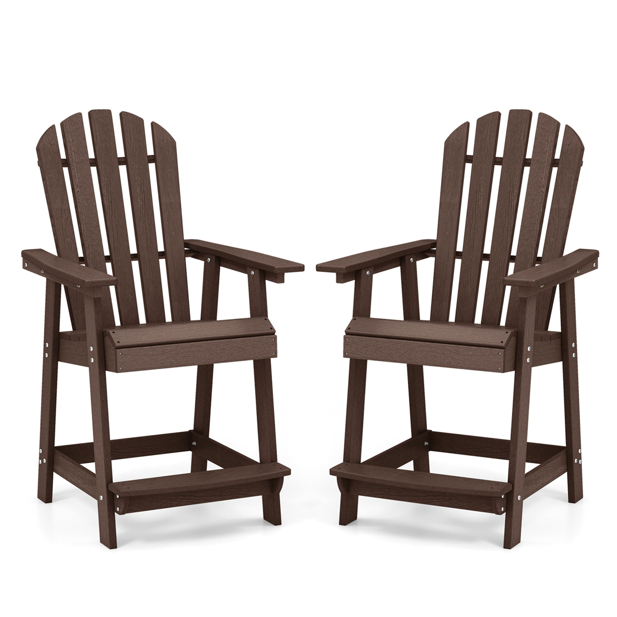 Brown HDPE Tall Bar Stools with Armrests and Footrests, Set of 2