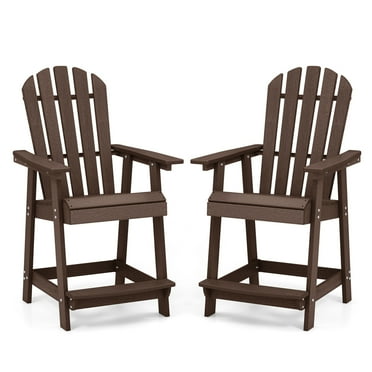 Costway 2 PCS Tall Bar Stool HDPE Patio Chair with Armrest Footrest Home Indoor Outdoor Brown