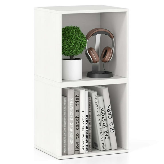 Costway 2 PCS Wooden Cube Storage Organizer Stackable Open Book Shelf for Small Space White