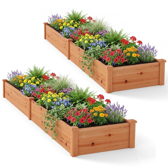 Costway 2 PCS Wooden Raised Garden Bed Outdoor Wood Planter Box for Vegetables Flowers Orange