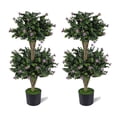 thumbnail image 1 of Costway 3 FT Artificial Double Ball Boxwood Topiary Tree Set of 2 Faux Bush Plant with 41 Blossoms Purple, 1 of 9