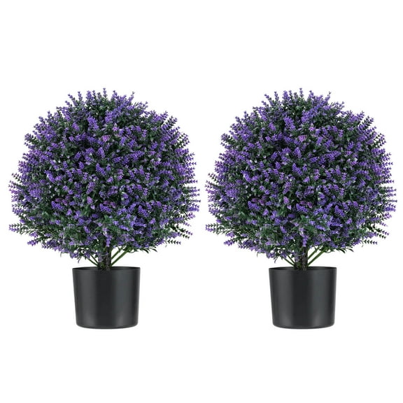 Costway 2 Pack Artificial Lavender Topiary Ball Tree Faux Shrub Bushes with Flowers