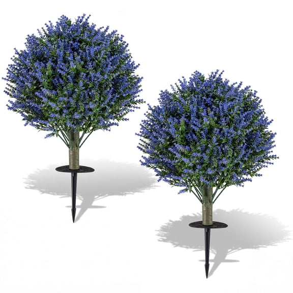 Costway 2 Pack Artificial Lavender Topiary Ball Trees, 24Faux Evergreen Shrubs with Spike.